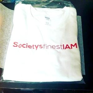 White societysfinestiam crew shirt w/red logo